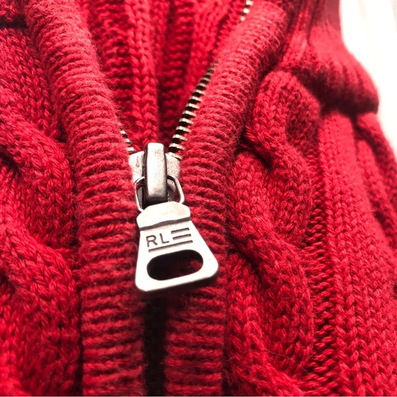 Polo Jeans by Ralph Lauren 1/4 Zip Red Pullover Cable Knit Sweater Large Unisex - Picture 4 of 4